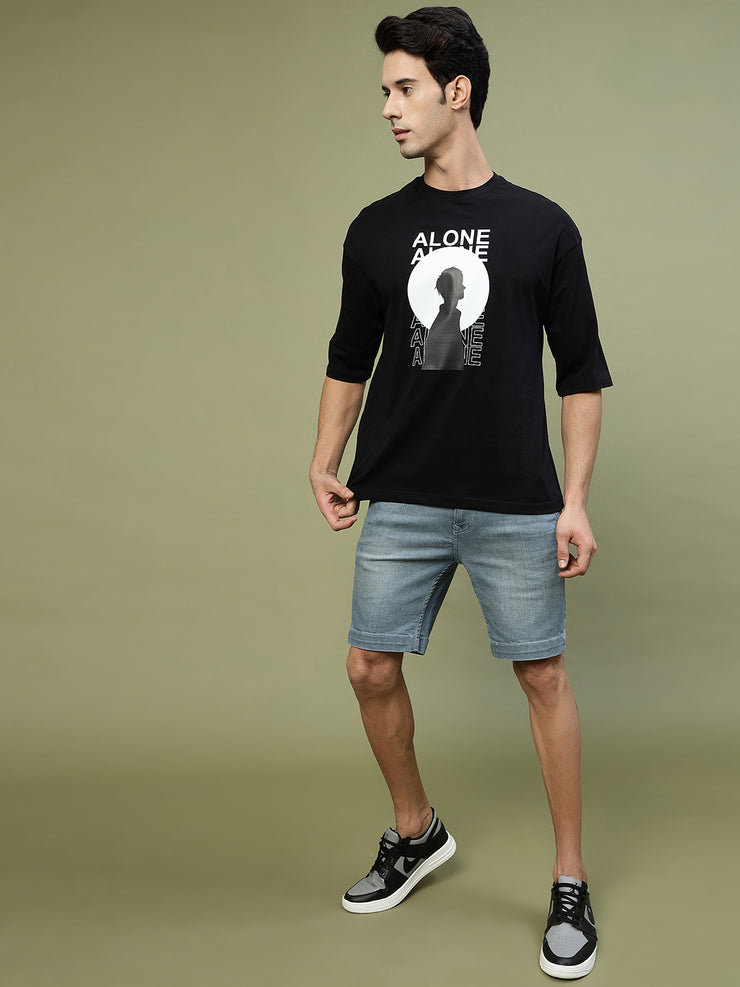 Alone Black Drop Shoulder Oversized Black Tee by Gavin Paris