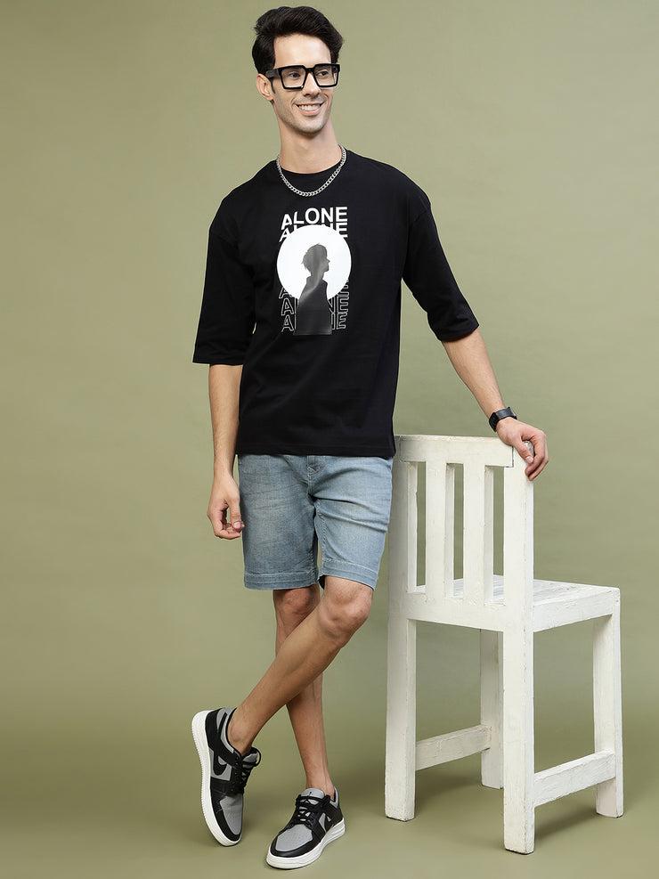 Alone Black Drop Shoulder Oversized Black Tee by Gavin Paris