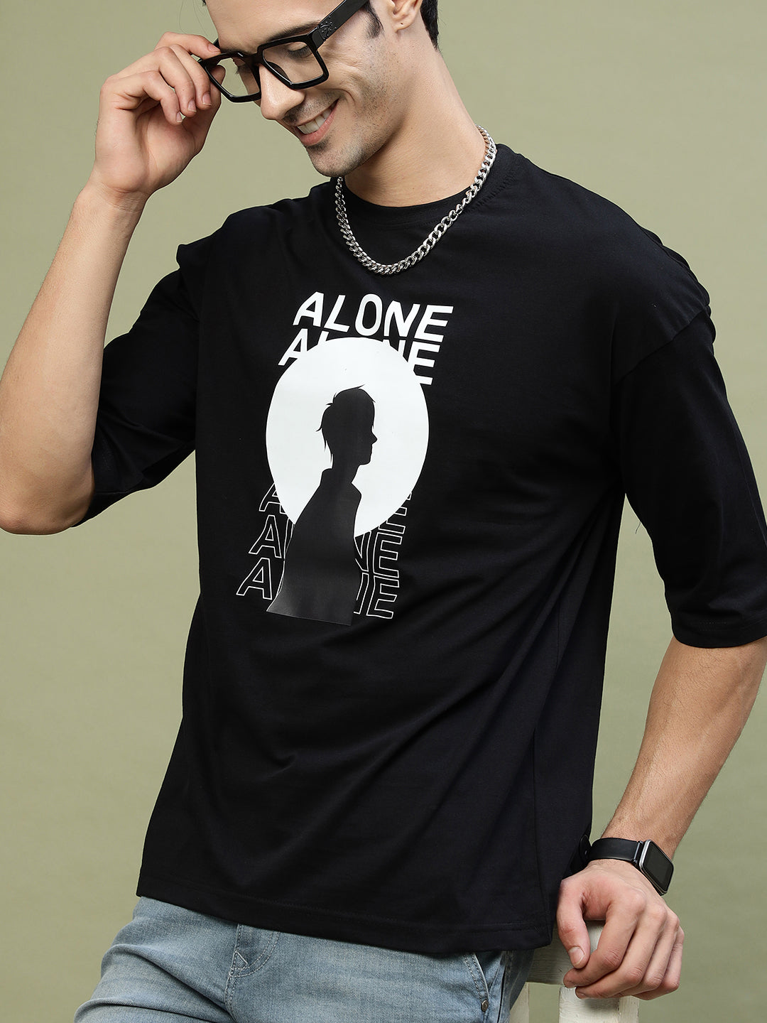 Alone Black Drop Shoulder Oversized Black Tee by Gavin Paris
