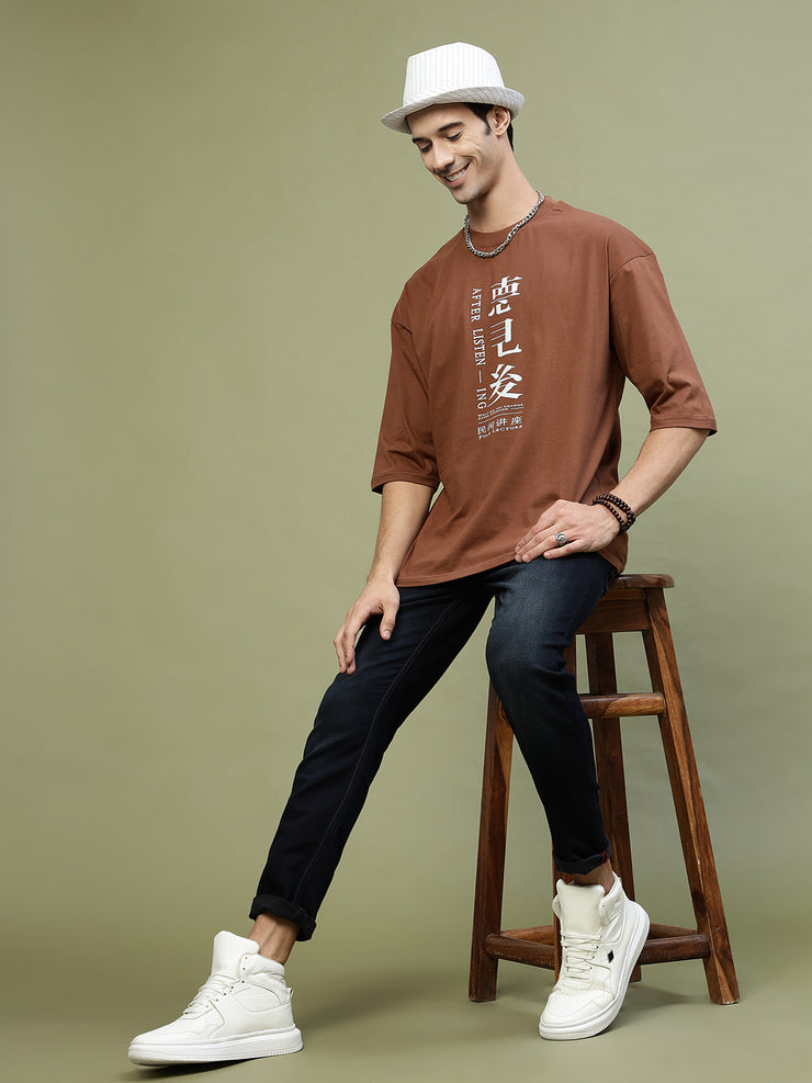 After Listen Brown Drop-shoulder Oversized Tee by Gavin Paris