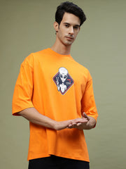 Came In Peace Neon Drop-shoulder Orange Oversized Tee by Gavin Paris