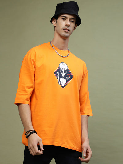 Came In Peace Neon Drop-shoulder Orange Oversized Tee by Gavin Paris