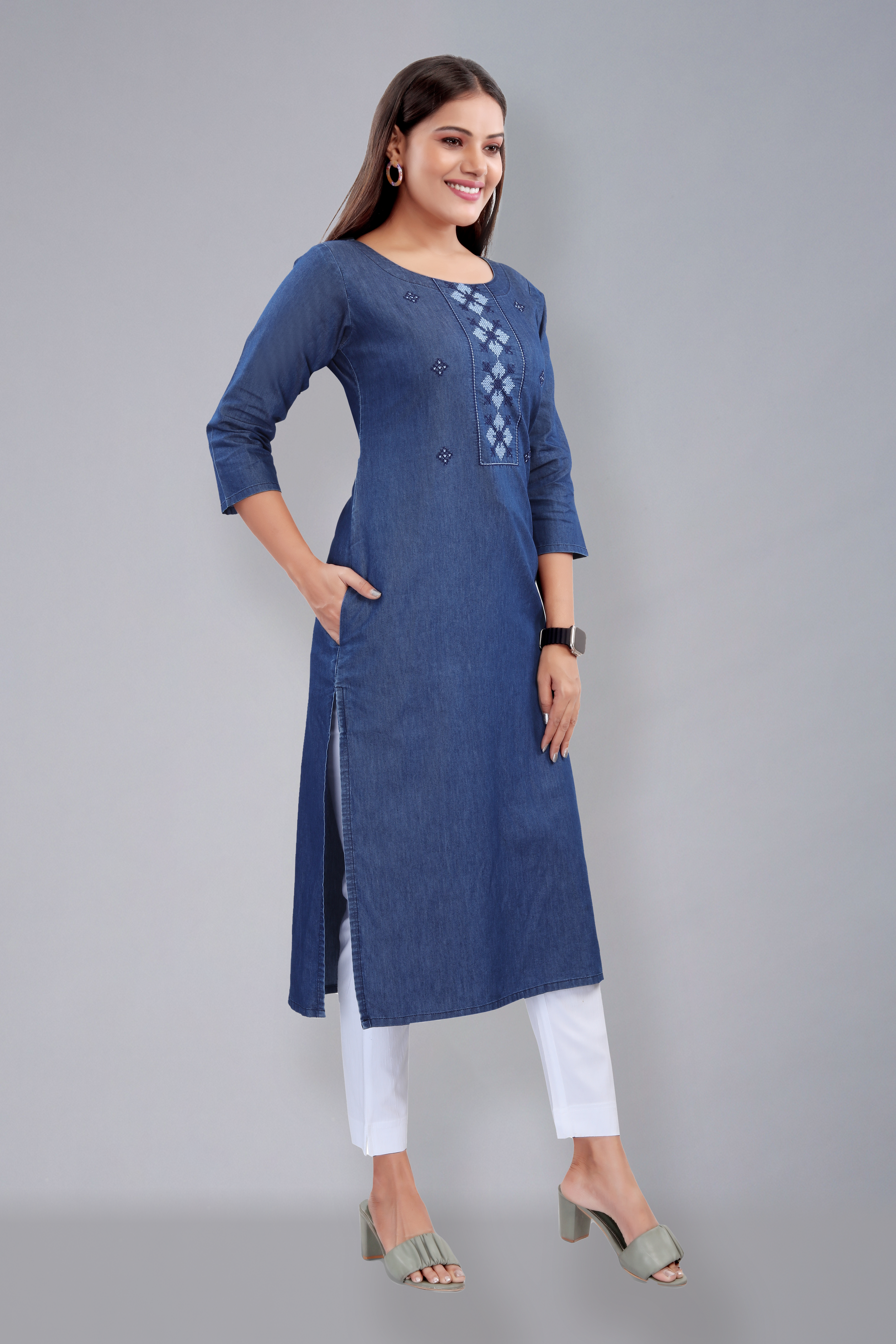 Denim kurti with embroidery (D6029)