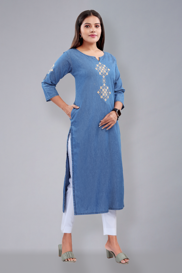 Denim kurti with embroidery (D6022)