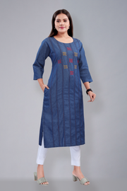 Denim kurti with embroidery (D6021)