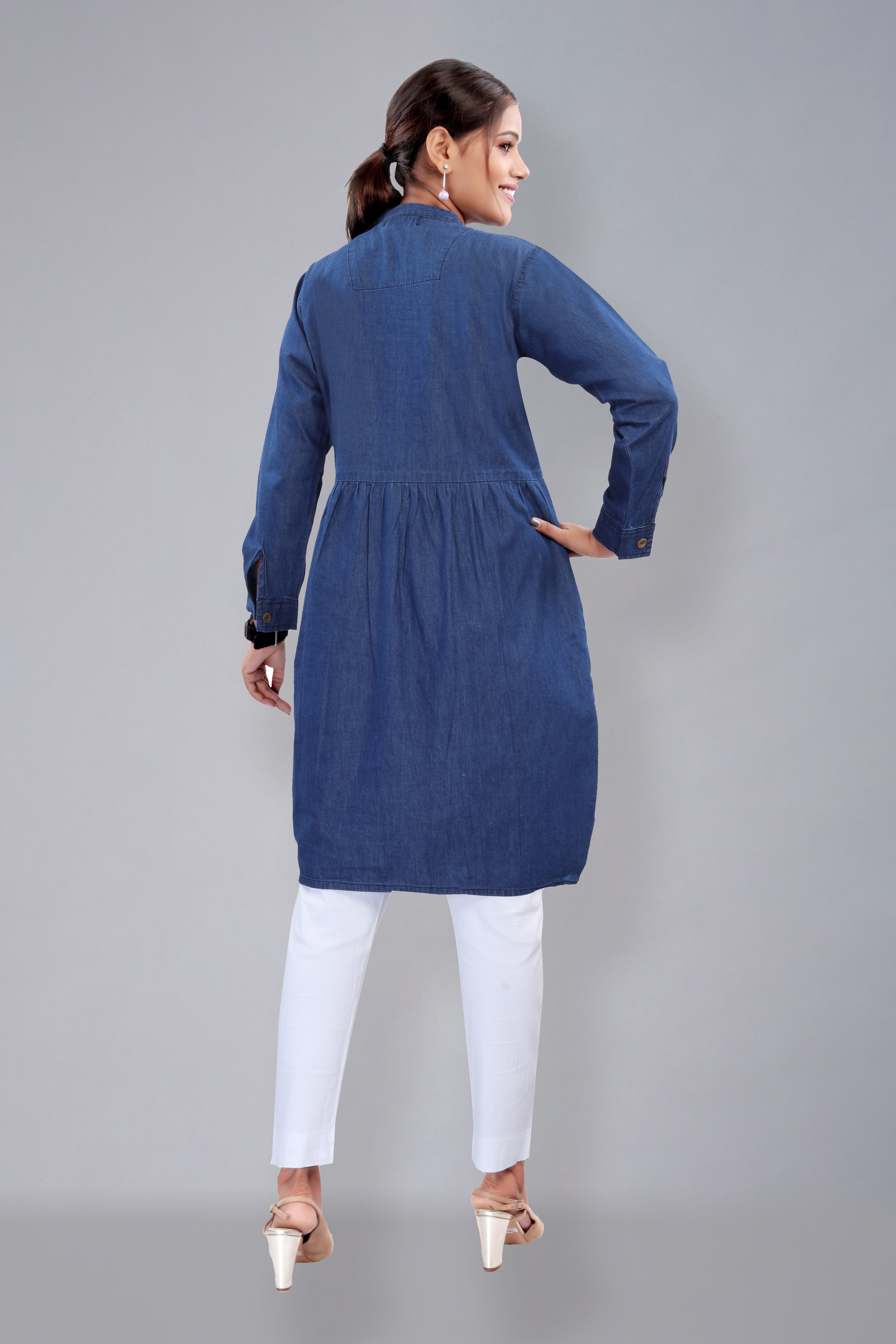 Denim short kurti full sleeves (D6027)
