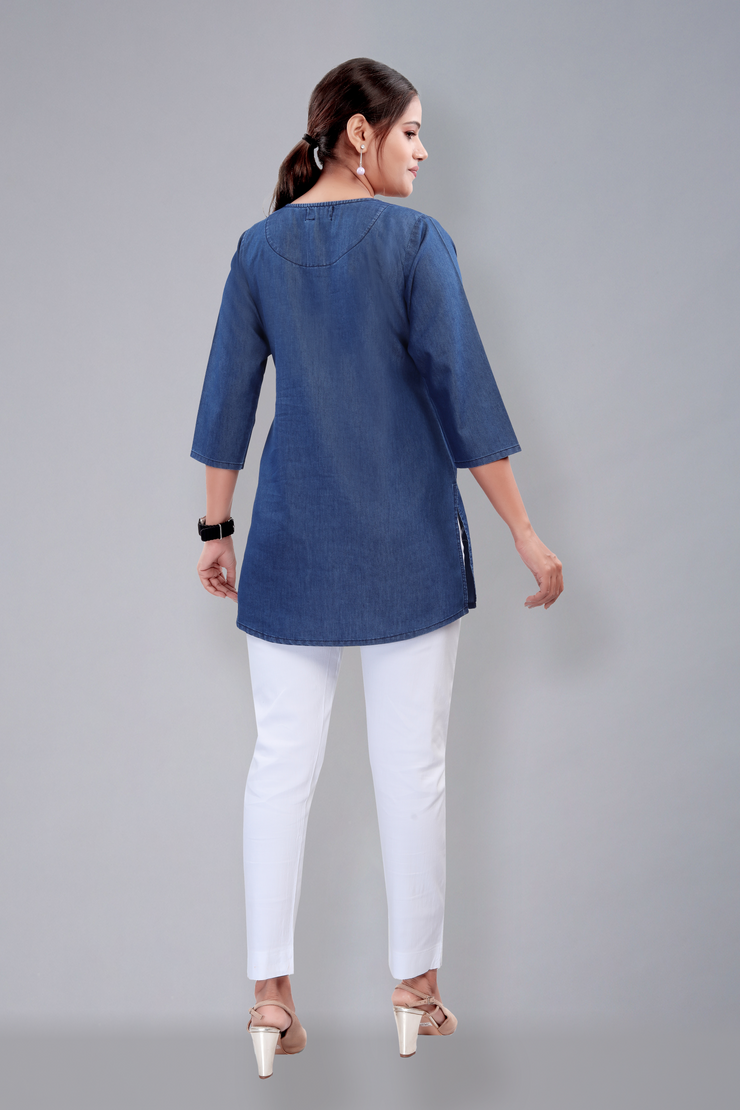 Denim Top 3/4 Sleeves with embroidery (D6024)