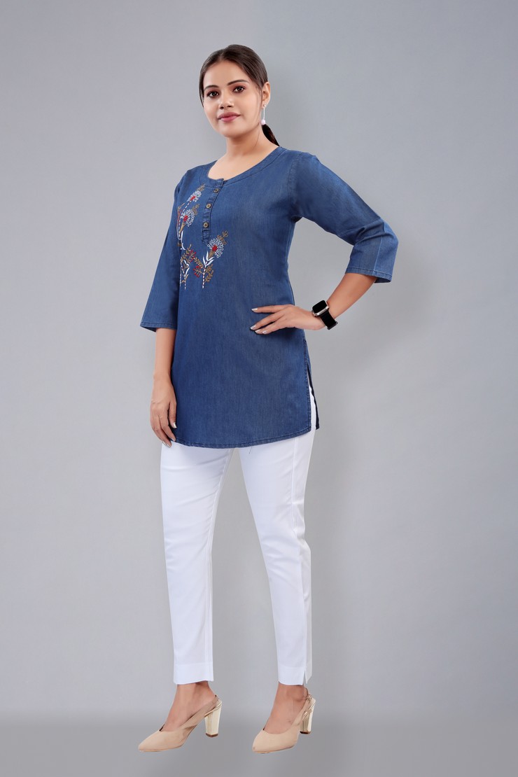 Denim Top 3/4 Sleeves with embroidery (D6024)