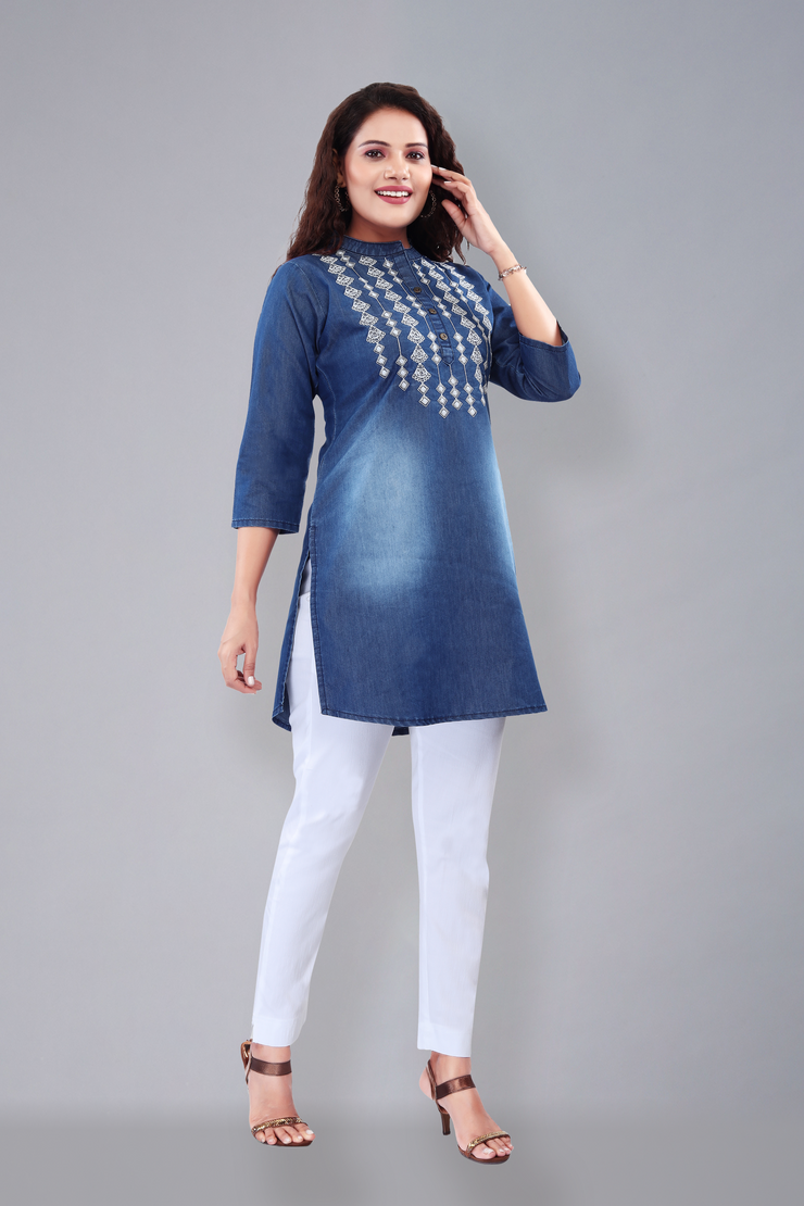 Denim Top with embroidery (D6025_Spray)