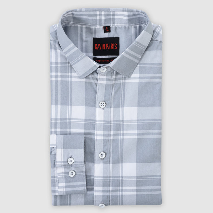 Gray Plaid Pattern Men's Slim Fit Full Sleeve Shirt (GP284)