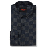 Navy Blue Checkered Pattern Slim Fit Full Sleeve Shirt (GP005)