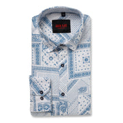 White and Blue Patterned Full-Sleeve Shirt (D012)