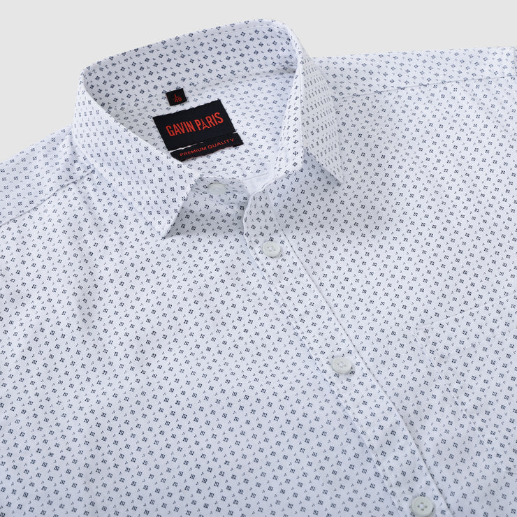 White Minimalist Design Men's Slim Fit Full Sleeve Shirt With Pocket (GP302)