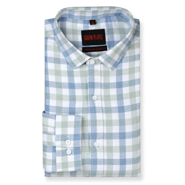Checkered Slim Fit Full Sleeve Shirt - Blue and Green (GP224)