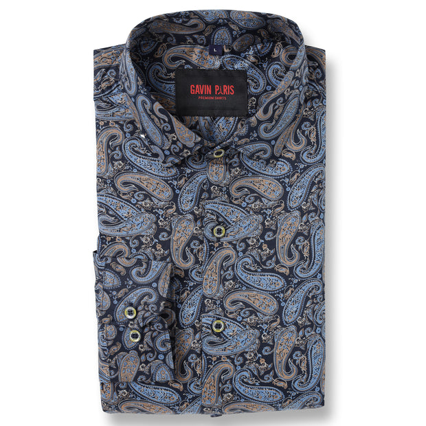 Blue Paisley Slim Fit Full-Sleeve Shirt (GP022)