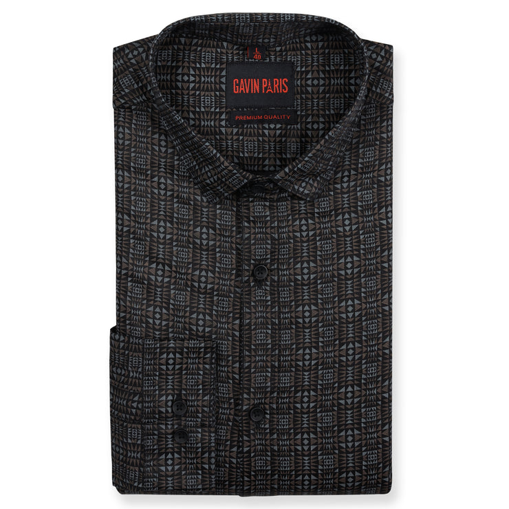 Brown Geometric Slim Fit Full Sleeve Shirt (GP186)