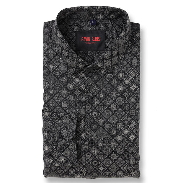 Black with Geometric Pattern Slim Fit Full Sleeve Shirt (GP012)