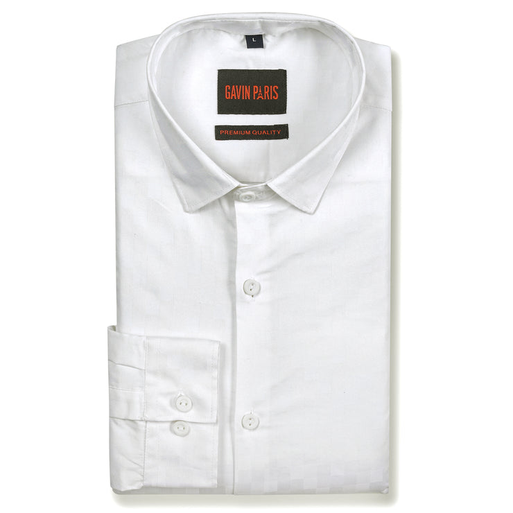 Men's Full-Sleeve White Geometric Pattern  Slim Fit Shirt (GP173)