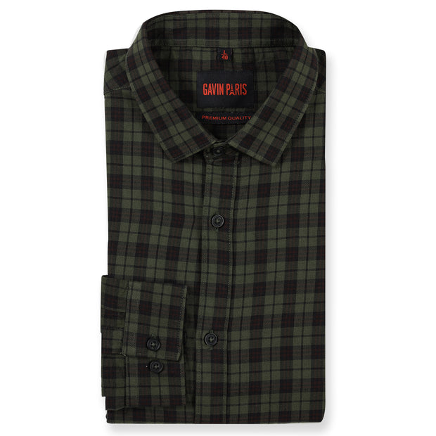 Green and Black Plaid Pattern Slim Fit Full Sleeve Shirt (GP157)