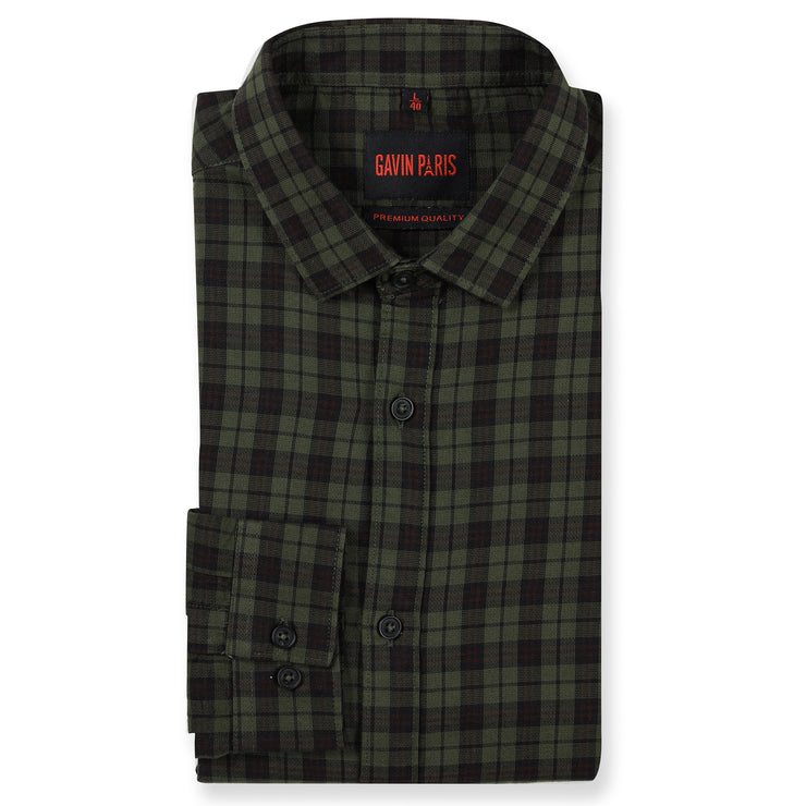 Green and Black Plaid Pattern Slim Fit Full Sleeve Shirt (GP157)