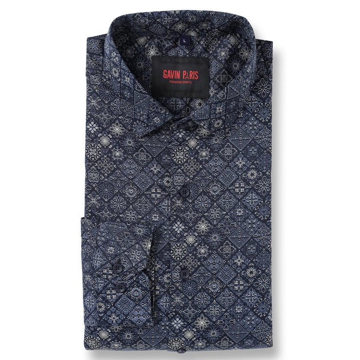 Blue Geometric Pattern Full Sleeve Shirt (GP013)