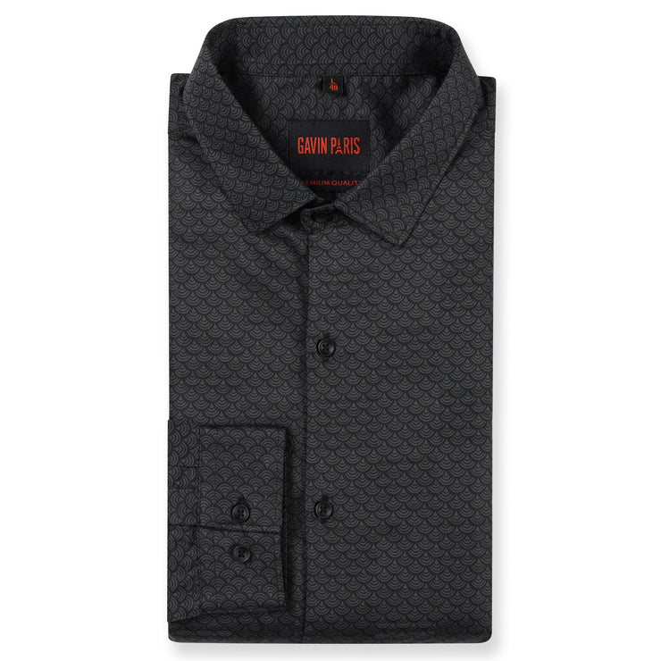 Black and Gray Scallop Pattern Slim Fit Full Sleeve Shirt (GP156)