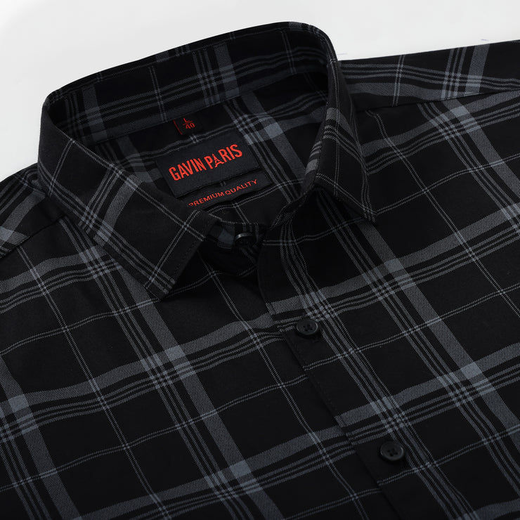 Dark Black Large Check Men's Full Sleeve Shirt (GP282)