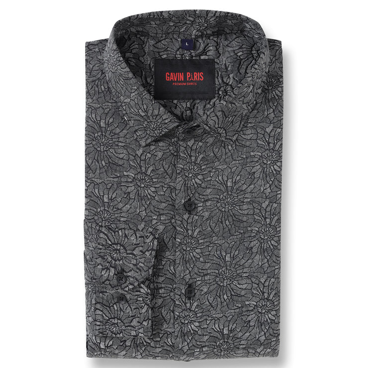 Black Flower Print Slim Fit Full Sleeve Shirt (GP020)
