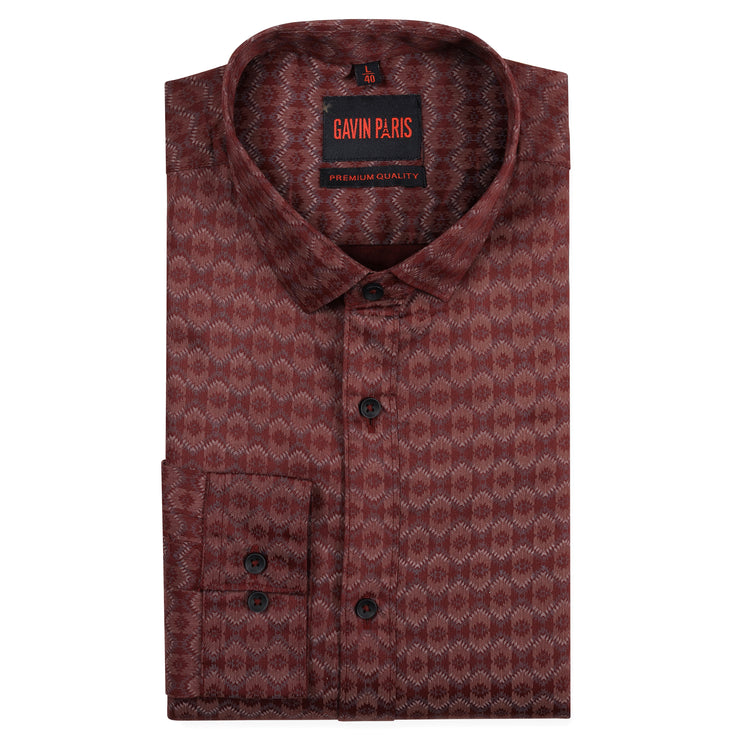 Maroon Patterned Slim Fit Full Sleeve Shirt (GP183)
