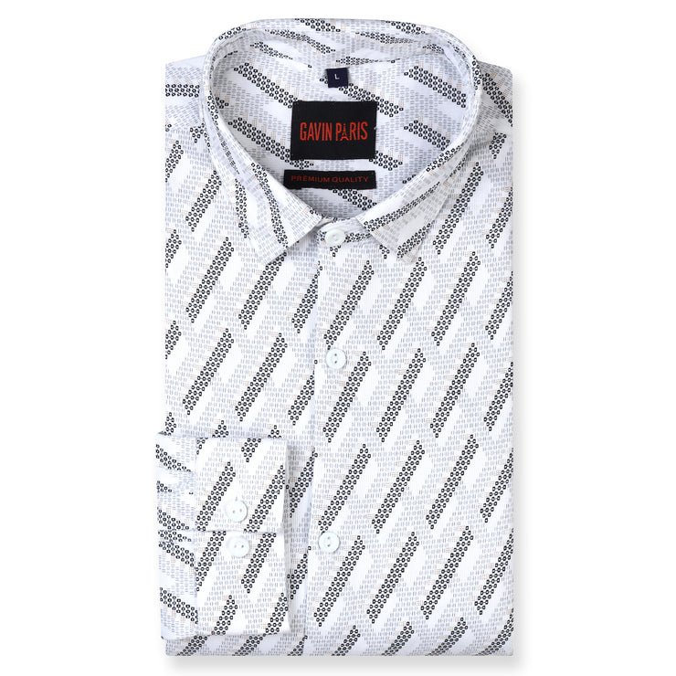 White Geometric Print Slim Fit Full Sleeve Shirt (GP258)
