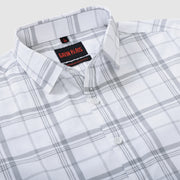 Light Gray and White Large Check Men's Slim Fit Full Sleeve Shirt (GP283)