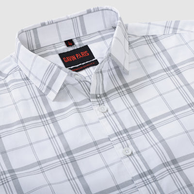 Light Gray and White Large Check Men's Slim Fit Full Sleeve Shirt (GP283)