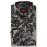 Half Sleeve Slim Fit Shirt- Grey with Brown Tropical Leaf Pattern  (GP037)