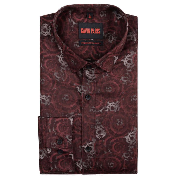 Burgundy Floral Slim Fit Full Sleeve Shirt (GP190)
