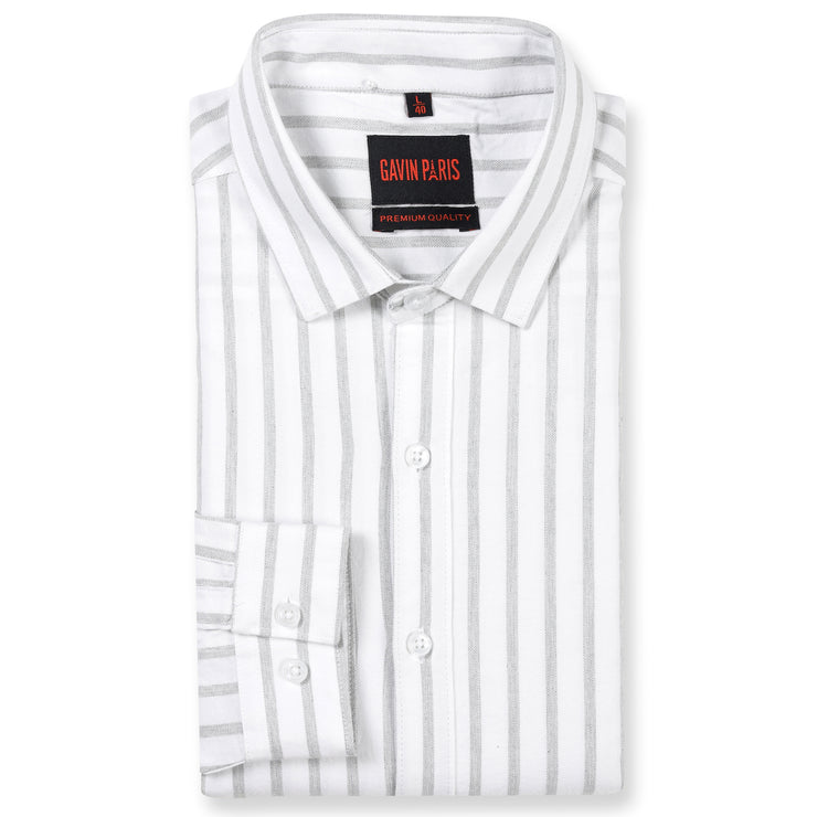 White with Grey Striped Pattern Full Sleeve Shirt (GP159)