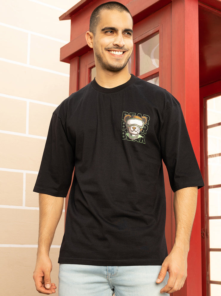 Bear Black Oversized Drop shoulder Tee by Gavin Paris