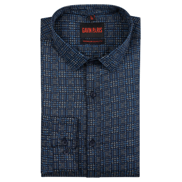 Blue Geometric Slim Fit Full Sleeve Shirt (GP187)