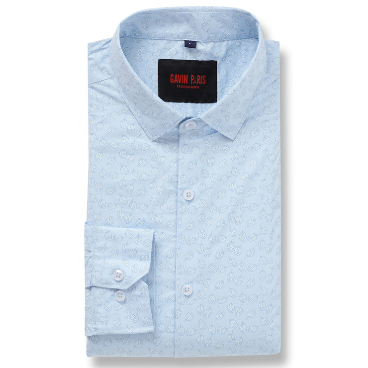 Light Blue with Leaf Pattern Full Sleeve Shirt (GP109)