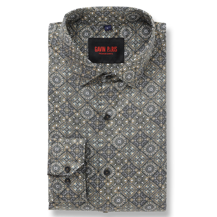 Grey and Blue Geometric Pattern Full-Sleeve Shirt (GP102)