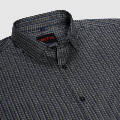 Geometric Stripe Slim Fit Full Sleeve Shirt - Charcoal Grey (GP209)