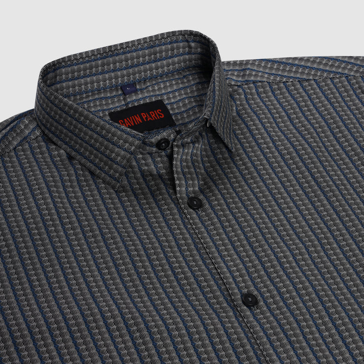 Geometric Stripe Slim Fit Full Sleeve Shirt - Charcoal Grey (GP209)
