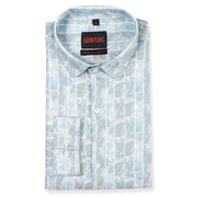 Light Blue and White Striped Floral Pattern Slim Fit  Full Sleeve Shirt (GP136)