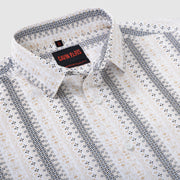 Cream and Navy Ethnic Stripe Design Men's Slim Fit Full Sleeve Shirt (GP308)