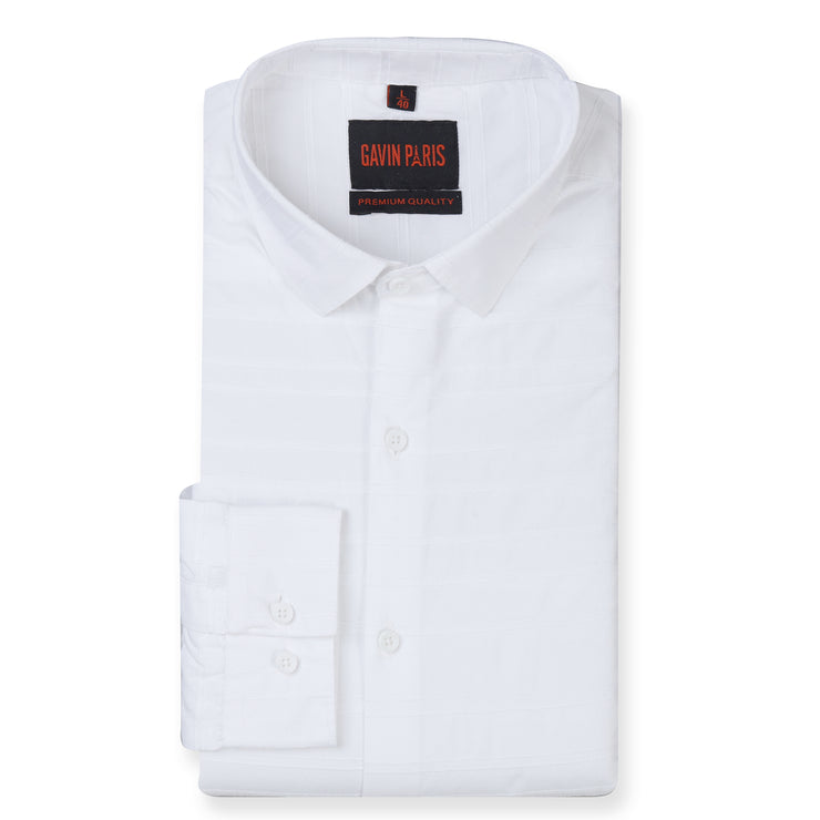 White Slim Fit Full Sleeve Shirt with Textured Stripes (GP269)