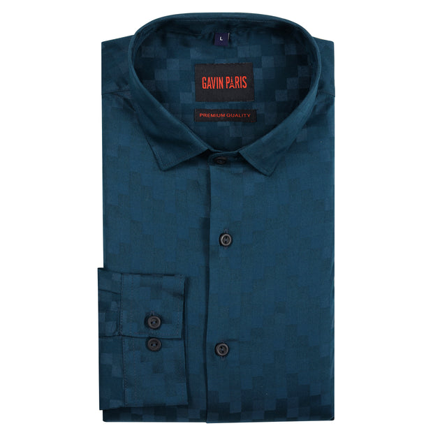 Teal Checkered Slim Fit Full Sleeve Shirt (GP172)