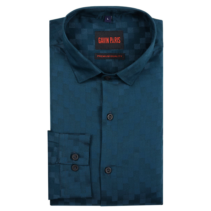 Teal Checkered Slim Fit Full Sleeve Shirt (GP172)