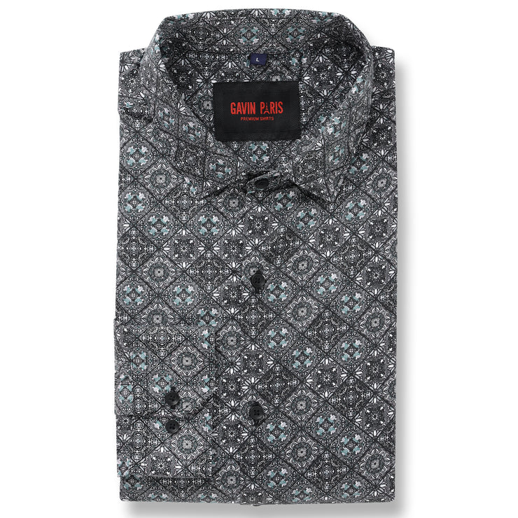 Black and Blue Geometric Full-Sleeve Shirt (GP101)