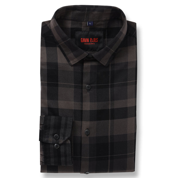 Black and Grey Checkered Slim Fit Full-Sleeve Shirt (GP002)