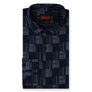 Navy Blue Geometric Check Slim Fit Full Sleeve Shirt (GP255)