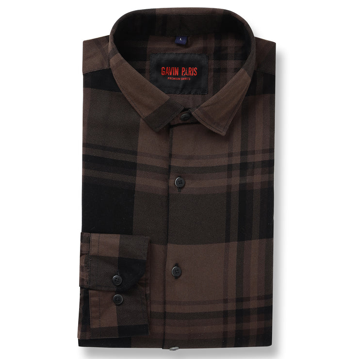 Brown and Black Checkered Pattern Slim Fit Full Sleeve Shirt (GP004)